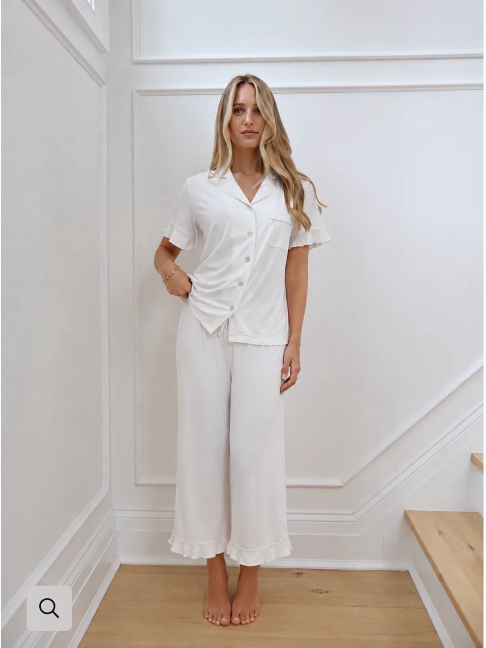Ruffle Bamboo Pajama Crop Bridal Set in Dove